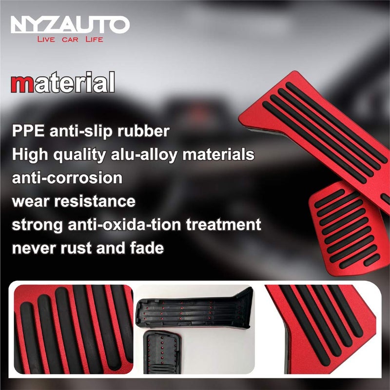 NYZAUTO Anti-Slip Performance Foot Pedal Pads kit Compatible with Mazda 2 3 6 CX3 CX5 CX9,Auto No Drilling Aluminum Brake and Gas Accelerator Pedal Covers - Red - Image 4
